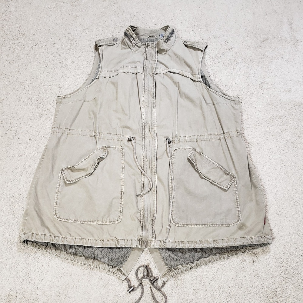 Levi's Womens Utility Vest 3X Tan Cargo Chore Military Safari Farm Snap Festival